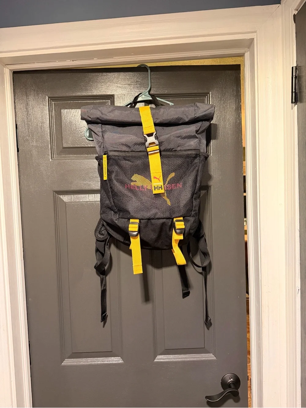 Helly Hansen X Puma Gray and Yellow Roll-Top Backpack with Puma Logo